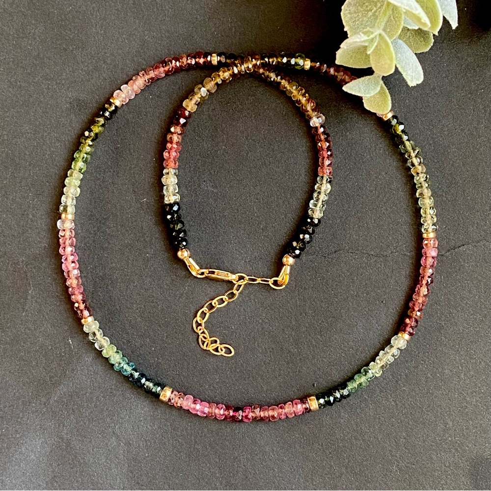 Watermelon Tourmaline Necklace Multi Tourmaline Choker Mixed color Bead Gemstone - Picture 6 of 8